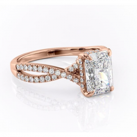 14K - Inel de logodnă Meadow din aur Rose 14kt cu moissanite tăietură radiantă – Montură pavé rafinată pentru profil mediu | Personalizează și configurează gratuit online