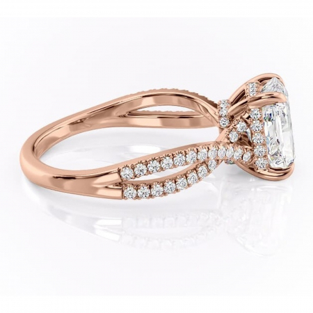 Inel de logodnă Meadow din aur Rose 14kt cu moissanite tăietură radiantă – Montură pavé rafinată pentru profil mediu | Personalizează și configurează gratuit online [1]