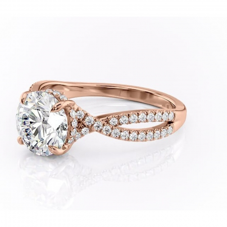Inel de logodnă Meadow din aur Rose 14kt cu moissanite tăietură rotundă – Montură pavé rafinată pentru profil mediu | Personalizează și configurează gratuit online [6]