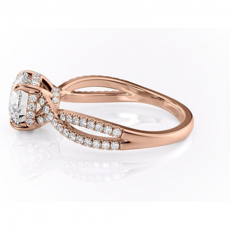 Inel de logodnă Meadow din aur Rose 14kt cu moissanite tăietură rotundă – Montură pavé rafinată pentru profil mediu | Personalizează și configurează gratuit online [5]