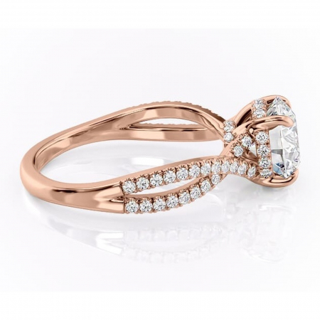 Inel de logodnă Meadow din aur Rose 14kt cu moissanite tăietură rotundă – Montură pavé rafinată pentru profil mediu | Personalizează și configurează gratuit online [1]