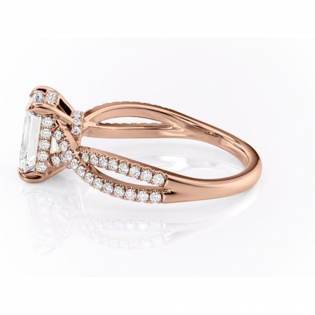 Inel de logodnă Meadow din aur Rose 18kt cu moissanite tăietură smarald – Montură pavé rafinată pentru profil mediu | Personalizează și configurează gratuit online [5]