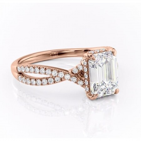 Smarald - Inel de logodnă Meadow din aur Rose 18kt cu moissanite tăietură smarald – Montură pavé rafinată pentru profil mediu | Personalizează și configurează gratuit online