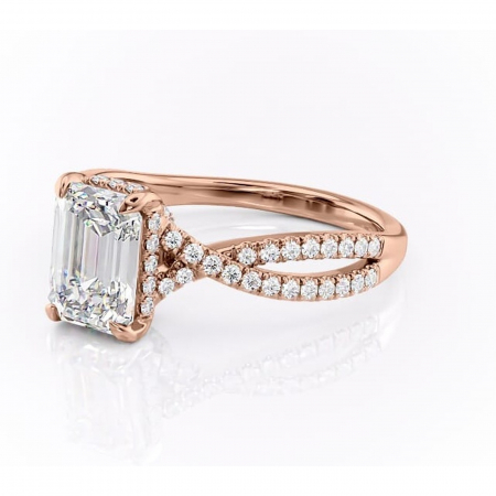 Inel de logodnă Meadow din aur Rose 18kt cu moissanite tăietură smarald – Montură pavé rafinată pentru profil mediu | Personalizează și configurează gratuit online [6]