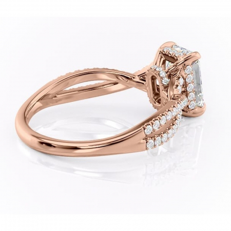 Inel de logodnă Meadow din aur Rose 18kt cu moissanite tăietură smarald – Montură pavé rafinată pentru profil mediu | Personalizează și configurează gratuit online [2]