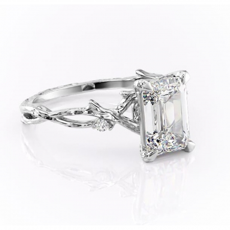 Smarald - Inel de logodnă Meliora din aur Alb 14kt cu moissanite tăietură smarald – Solitar rafinată pentru profil mediu | Personalizează și configurează gratuit online