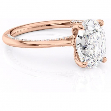 14K - Inel de logodnă Mila din aur Rose 14kt cu moissanite tăietură ovală – Solitar rafinată pentru profil înalt | Personalizează și configurează gratuit online
