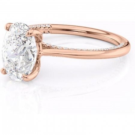 Inel de logodnă Mila din aur Rose 14kt cu moissanite tăietură ovală – Solitar rafinată pentru profil înalt | Personalizează și configurează gratuit online [6]