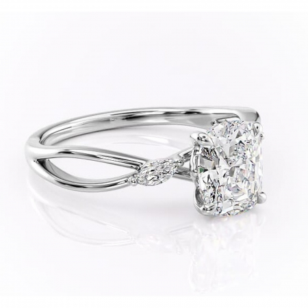 Pernă alungită - Inel de logodnă Mirabel din aur Alb 14kt cu moissanite tăietură pernă – Pietre laterale rafinată pentru profil mediu | Personalizează și configurează gratuit online