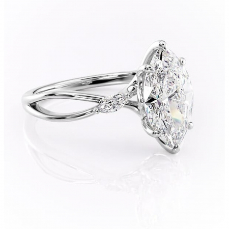 Marquise - Inel de logodnă Mirabel din aur Alb 14kt cu moissanite tăietură marquise – Pietre laterale rafinată pentru profil mediu | Personalizează și configurează gratuit online