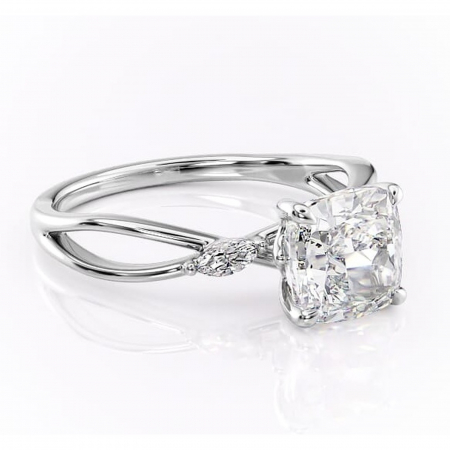 Pernă - Inel de logodnă Mirabel din aur Alb 14kt cu moissanite tăietură pernă – Pietre laterale rafinată pentru profil mediu | Personalizează și configurează gratuit online