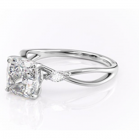 Inel de logodnă Mirabel din aur Alb 18kt cu moissanite tăietură pernă – Pietre laterale rafinată pentru profil mediu | Personalizează și configurează gratuit online [6]