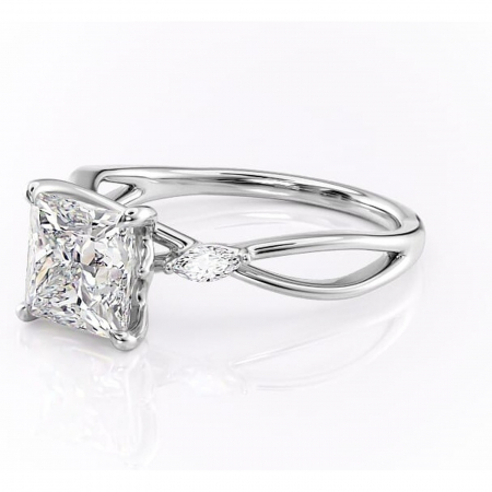 Inel de logodnă Mirabel din aur Alb 14kt cu moissanite tăietură princess – Pietre laterale rafinată pentru profil mediu | Personalizează și configurează gratuit online [6]