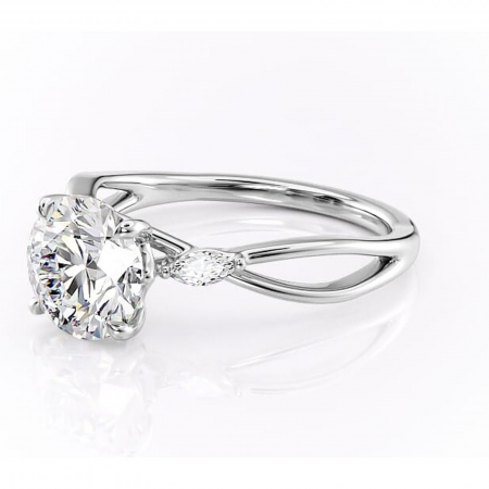 Inel de logodnă Mirabel din aur Alb 14kt cu moissanite tăietură rotundă – Pietre laterale rafinată pentru profil mediu | Personalizează și configurează gratuit online [6]