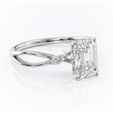 Smarald - Inel de logodnă Mirabel din aur Alb 14kt cu moissanite tăietură smarald – Pietre laterale rafinată pentru profil mediu | Personalizează și configurează gratuit online