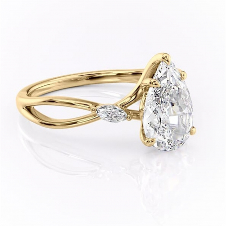 Aur galben - Inel de logodnă Mirabel din aur Galben 18kt cu moissanite tăietură pară – Pietre laterale rafinată pentru profil mediu | Personalizează și configurează gratuit online