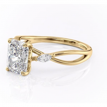 Inel de logodnă Mirabel din aur Galben 14kt cu moissanite tăietură radiantă – Pietre laterale rafinată pentru profil mediu | Personalizează și configurează gratuit online [6]