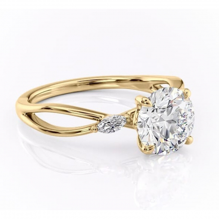 Aur galben - Inel de logodnă Mirabel din aur Galben 14kt cu moissanite tăietură rotundă – Pietre laterale rafinată pentru profil mediu | Personalizează și configurează gratuit online
