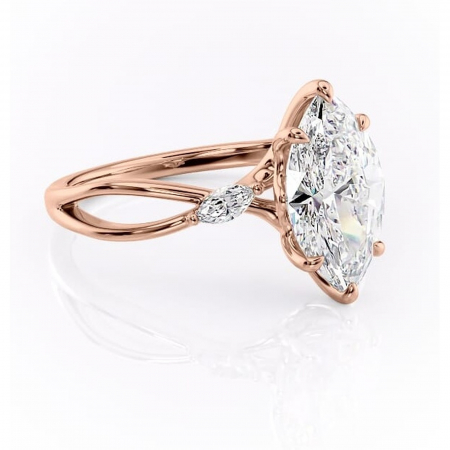 Marquise - Inel de logodnă Mirabel din aur Rose 18kt cu moissanite tăietură marquise – Pietre laterale rafinată pentru profil mediu | Personalizează și configurează gratuit online