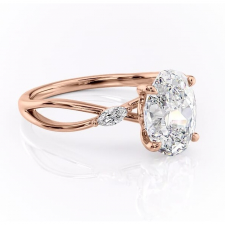 Ovală - Inel de logodnă Mirabel din aur Rose 18kt cu moissanite tăietură ovală – Pietre laterale rafinată pentru profil mediu | Personalizează și configurează gratuit online