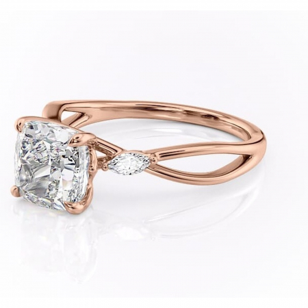 Inel de logodnă Mirabel din aur Rose 14kt cu moissanite tăietură pernă – Pietre laterale rafinată pentru profil mediu | Personalizează și configurează gratuit online [6]