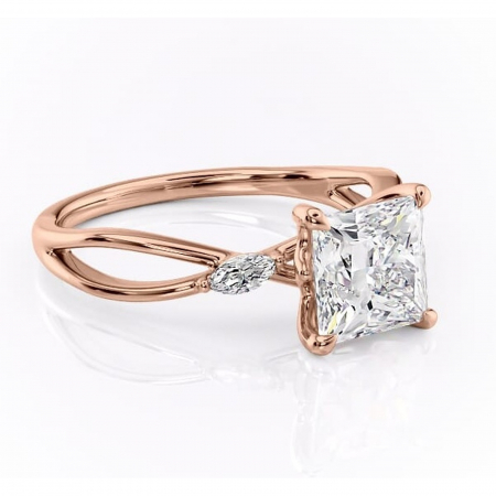 Princess - Inel de logodnă Mirabel din aur Rose 18kt cu moissanite tăietură princess – Pietre laterale rafinată pentru profil mediu | Personalizează și configurează gratuit online
