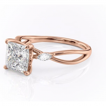 Inel de logodnă Mirabel din aur Rose 14kt cu moissanite tăietură princess – Pietre laterale rafinată pentru profil mediu | Personalizează și configurează gratuit online [6]