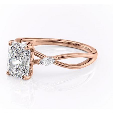 Inel de logodnă Mirabel din aur Rose 18kt cu moissanite tăietură radiantă – Pietre laterale rafinată pentru profil mediu | Personalizează și configurează gratuit online [6]