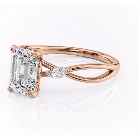 Inel de logodnă Mirabel din aur Rose 14kt cu moissanite tăietură smarald – Pietre laterale rafinată pentru profil mediu | Personalizează și configurează gratuit online [6]