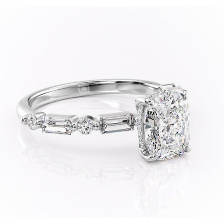 Pernă alungită - Inel de logodnă Moonstone din aur Alb 14kt cu moissanite tăietură asscher – Pietre laterale rafinată pentru profil înalt | Personalizează și configurează gratuit online