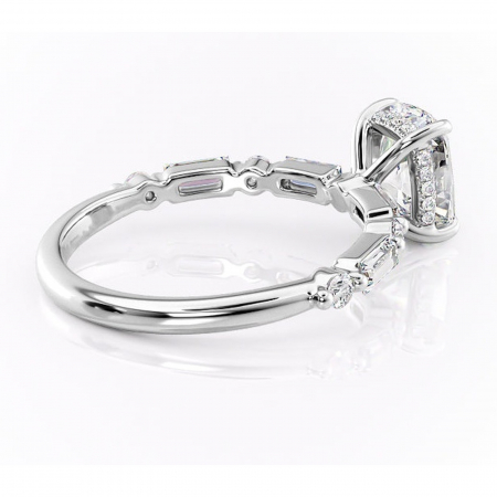 Inel de logodnă Moonstone din aur Alb 14kt cu moissanite tăietură asscher – Pietre laterale rafinată pentru profil înalt | Personalizează și configurează gratuit online [2]