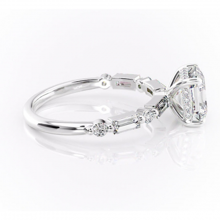 Inel de logodnă Moonstone din aur Alb 14kt cu moissanite tăietură asscher – Pietre laterale rafinată pentru profil înalt | Personalizează și configurează gratuit online [1]