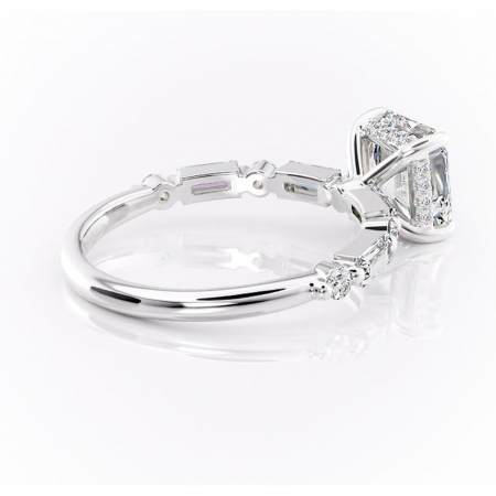 Inel de logodnă Moonstone din aur Alb 14kt cu moissanite tăietură asscher – Pietre laterale rafinată pentru profil înalt | Personalizează și configurează gratuit online [2]