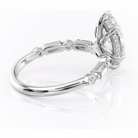 Inel de logodnă Moonstone din aur Alb 14kt cu moissanite tăietură marquise – Pietre laterale rafinată pentru profil înalt | Personalizează și configurează gratuit online [2]