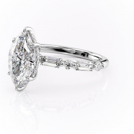 Inel de logodnă Moonstone din aur Alb 14kt cu moissanite tăietură marquise – Pietre laterale rafinată pentru profil înalt | Personalizează și configurează gratuit online [6]