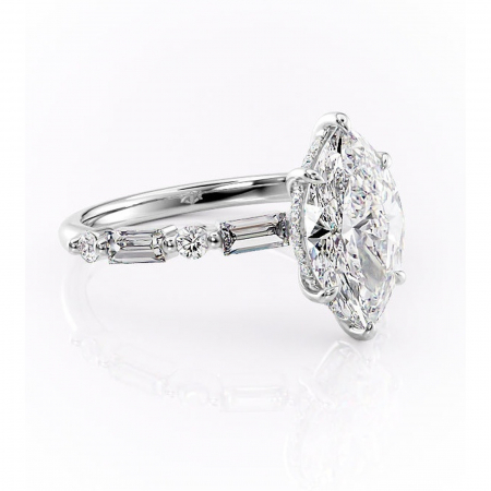 Marquise - Inel de logodnă Moonstone din aur Alb 14kt cu moissanite tăietură marquise – Pietre laterale rafinată pentru profil înalt | Personalizează și configurează gratuit online