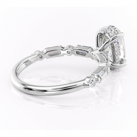 Inel de logodnă Moonstone din aur Alb 14kt cu moissanite tăietură ovală – Pietre laterale rafinată pentru profil înalt | Personalizează și configurează gratuit online [2]