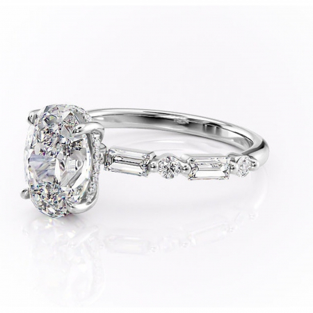 Inel de logodnă Moonstone din aur Alb 14kt cu moissanite tăietură ovală – Pietre laterale rafinată pentru profil înalt | Personalizează și configurează gratuit online [6]