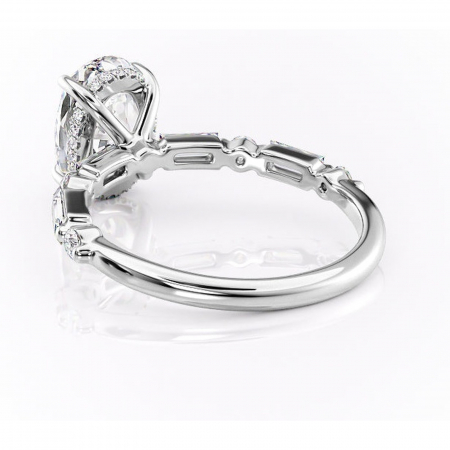Inel de logodnă Moonstone din aur Alb 14kt cu moissanite tăietură ovală – Pietre laterale rafinată pentru profil înalt | Personalizează și configurează gratuit online [3]