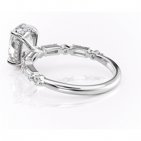 Inel de logodnă Moonstone din aur Alb 14kt cu moissanite tăietură ovală – Pietre laterale rafinată pentru profil înalt | Personalizează și configurează gratuit online [4]