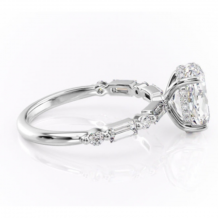 Inel de logodnă Moonstone din aur Alb 14kt cu moissanite tăietură ovală – Pietre laterale rafinată pentru profil înalt | Personalizează și configurează gratuit online [1]