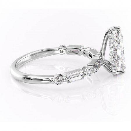 Inel de logodnă Moonstone din aur Alb 14kt cu moissanite tăietură pară – Pietre laterale rafinată pentru profil înalt | Personalizează și configurează gratuit online [1]