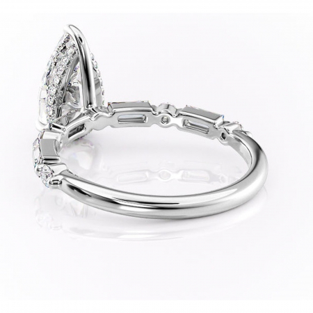 Inel de logodnă Moonstone din aur Alb 14kt cu moissanite tăietură pară – Pietre laterale rafinată pentru profil înalt | Personalizează și configurează gratuit online [3]