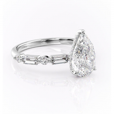 Pară - Inel de logodnă Moonstone din aur Alb 14kt cu moissanite tăietură pară – Pietre laterale rafinată pentru profil înalt | Personalizează și configurează gratuit online