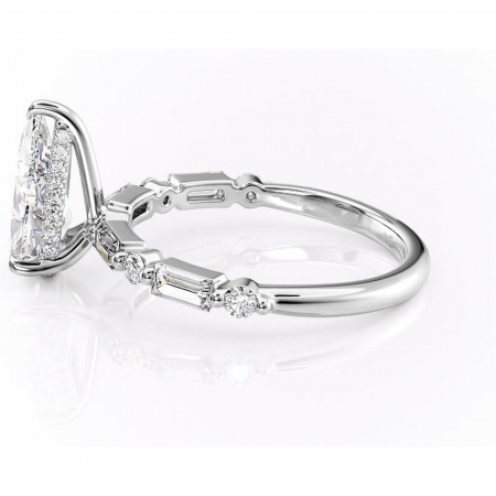 Inel de logodnă Moonstone din aur Alb 14kt cu moissanite tăietură pară – Pietre laterale rafinată pentru profil înalt | Personalizează și configurează gratuit online [5]