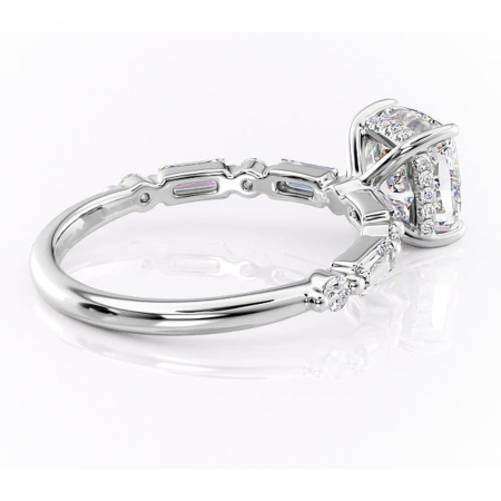 Inel de logodnă Moonstone din aur Alb 14kt cu moissanite tăietură pernă – Pietre laterale rafinată pentru profil înalt | Personalizează și configurează gratuit online [2]