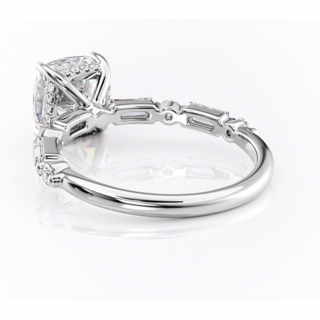 Inel de logodnă Moonstone din aur Alb 14kt cu moissanite tăietură pernă – Pietre laterale rafinată pentru profil înalt | Personalizează și configurează gratuit online [3]