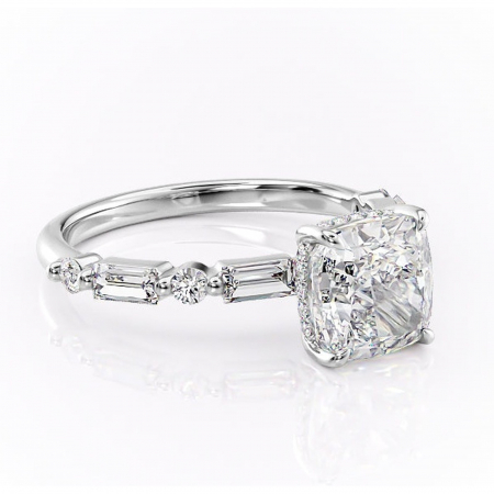 Pernă - Inel de logodnă Moonstone din aur Alb 14kt cu moissanite tăietură pernă – Pietre laterale rafinată pentru profil înalt | Personalizează și configurează gratuit online