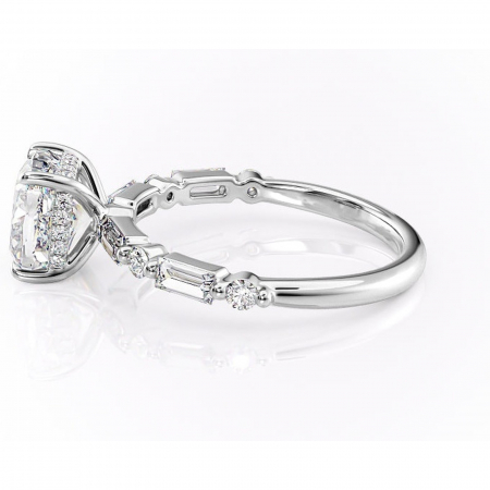 Inel de logodnă Moonstone din aur Alb 14kt cu moissanite tăietură pernă – Pietre laterale rafinată pentru profil înalt | Personalizează și configurează gratuit online [5]