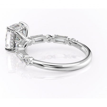 Inel de logodnă Moonstone din aur Alb 14kt cu moissanite tăietură pernă – Pietre laterale rafinată pentru profil înalt | Personalizează și configurează gratuit online [4]